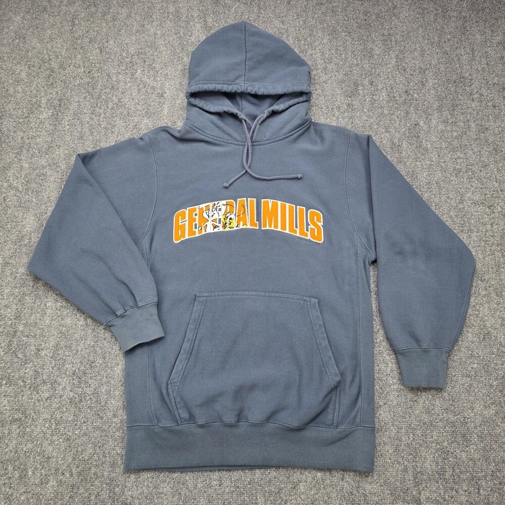 General Mills Sweatshirt Mens Small Blue Hoodie Embroidered Fleece Y2K Retro - Picture 2 of 16